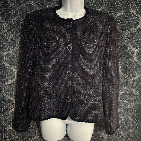 Talbots EUC women's 10 blue, purple,black 4 button closure fully lined blazer - Picture 1 of 6